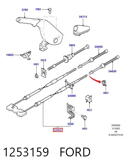 Cable de freno de mano trasero derecho/izquierdo 1253159 Ford