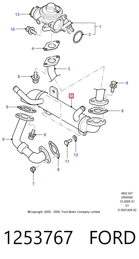 Enfriador de recirculación de gases de escape EGR 1253767 Ford