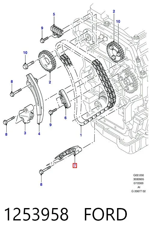 Tensor inferior de la cadena de distribución 1253958 Ford