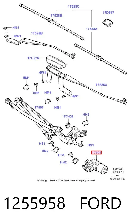 Motor limpiaparabrisas 1255958 Ford