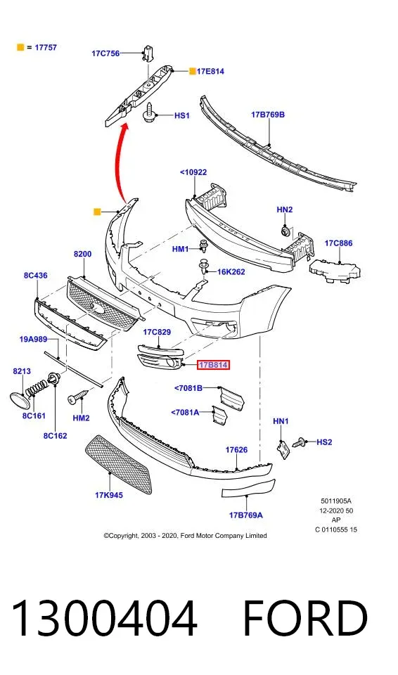 Rejilla del parachoques delantera izquierda 1300404 Ford
