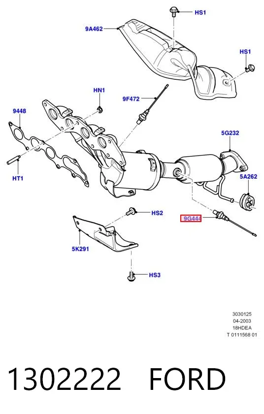 Sonda lambda de oxígeno posterior al catalizador 1302222 Ford