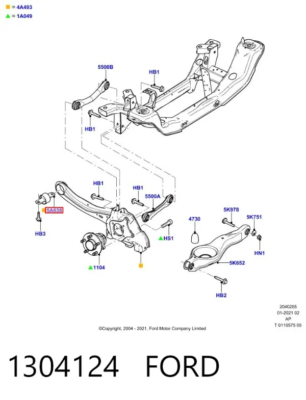 Buje delantero del brazo longitudinal trasero 1304124 Ford