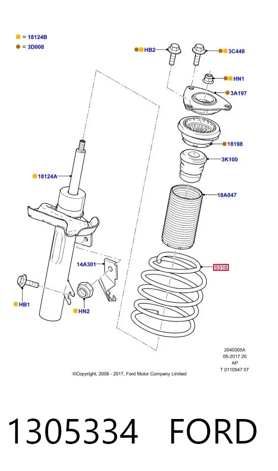 Muelle delantero 1305334 Ford