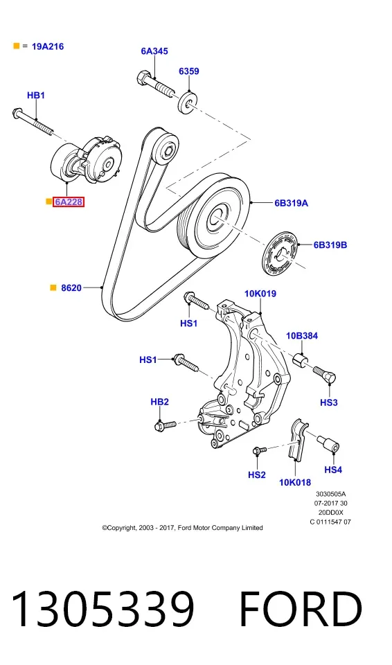 Tensor de correa poli V 1305339 Ford