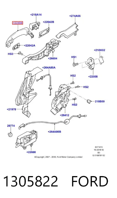 Manija exterior izquierda de puerta delantera FORD 1305822