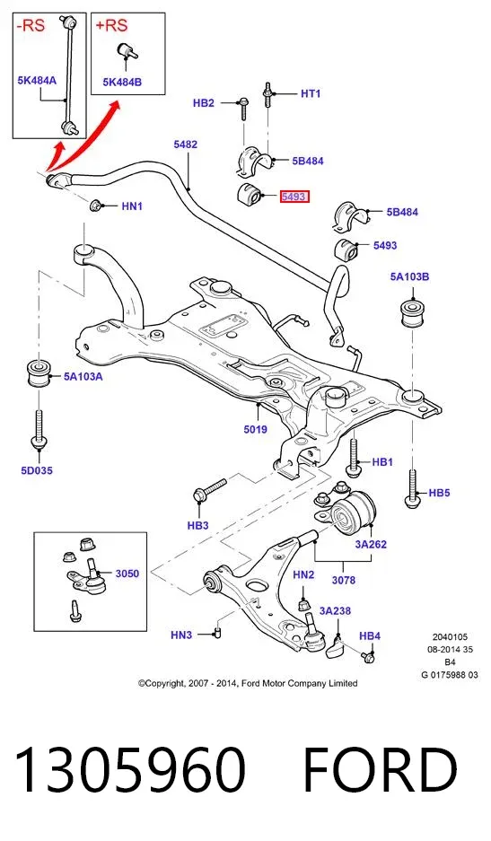 Buje de barra estabilizadora delantera 1305960 Ford