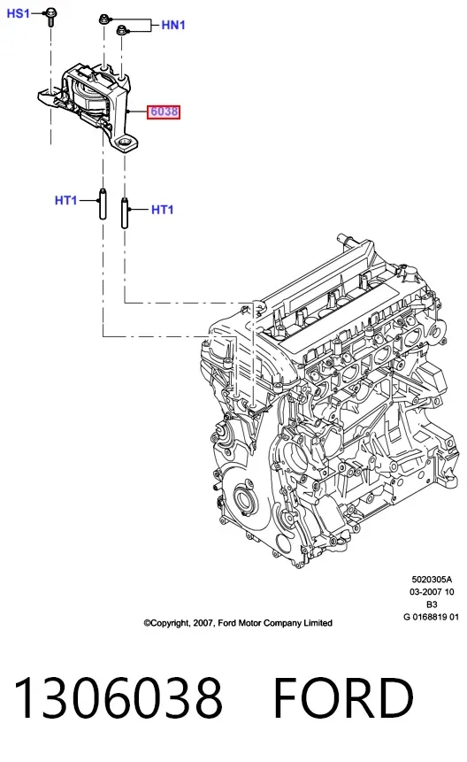 Soporte delantero derecho del motor 1306038 Ford