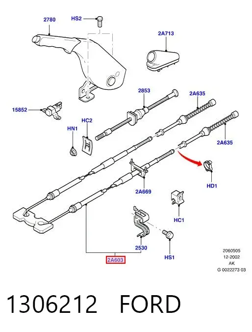 Cable de freno de mano trasero derecho/izquierdo 1306212 Ford