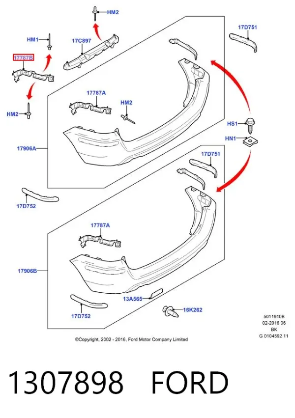 Soporte exterior derecho del parachoques trasero 1307898 Ford