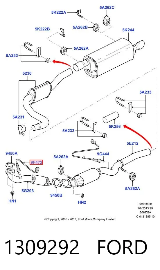 Sonda lambda de oxígeno posterior al catalizador 1309292 Ford