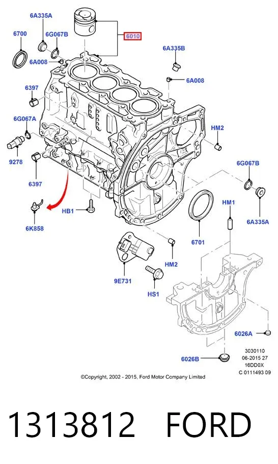 Bloque de cilindros del motor 1313812 Ford