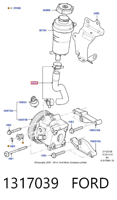 Manguera de baja presión de dirección asistida, del depósito a la bomba FORD 1317039