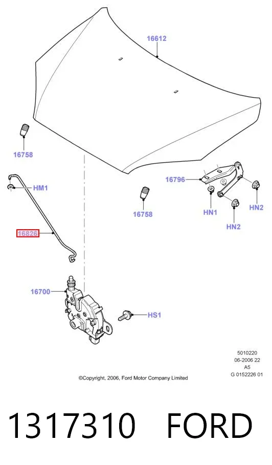 Soporte de capó 1317310 Ford