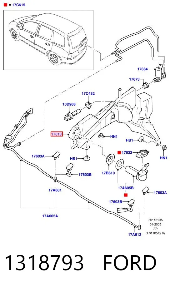 Depósito de limpiaparabrisas 1318793 Ford