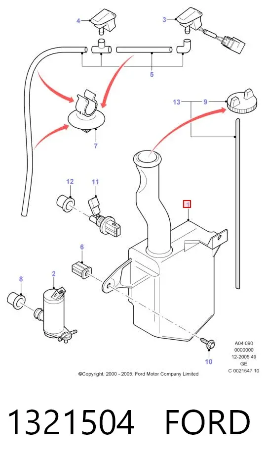 Depósito de limpiaparabrisas 1321504 Ford