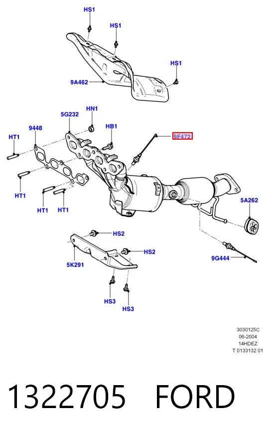 Sonda lambda de oxígeno posterior al catalizador 1322705 Ford