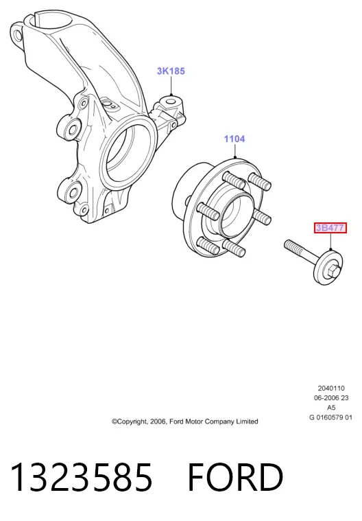 Perno de cubo 1323585 Ford
