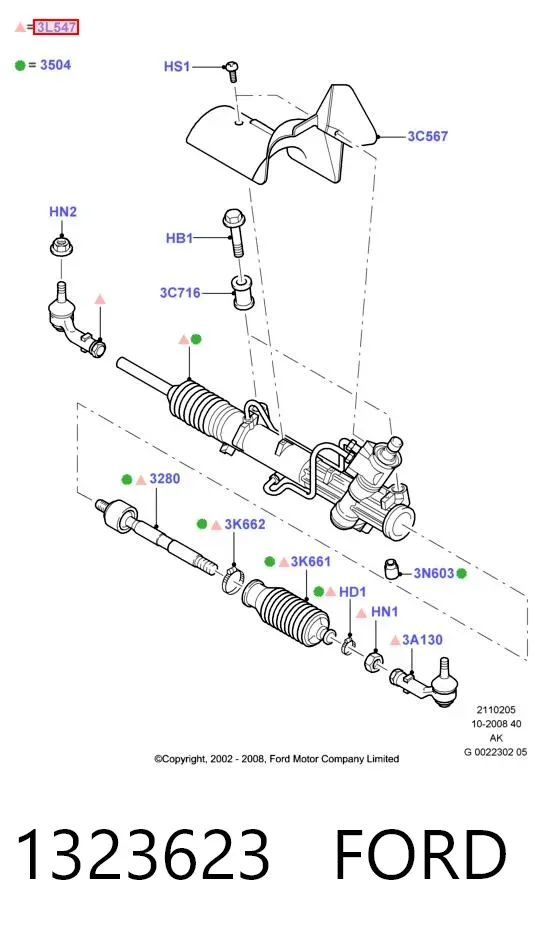 Cremallera de dirección 1323623 Ford