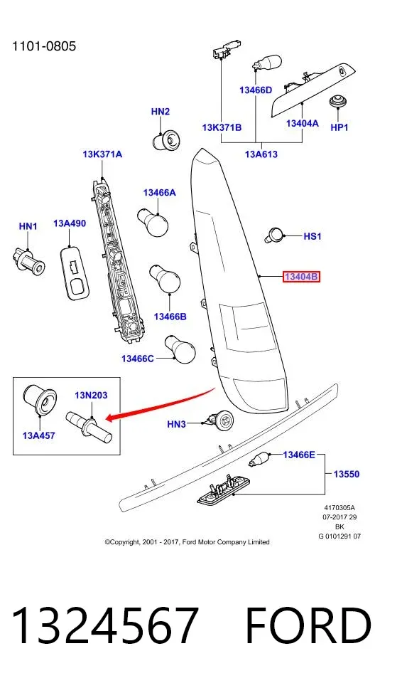 Piloto trasero izquierdo 1324567 Ford