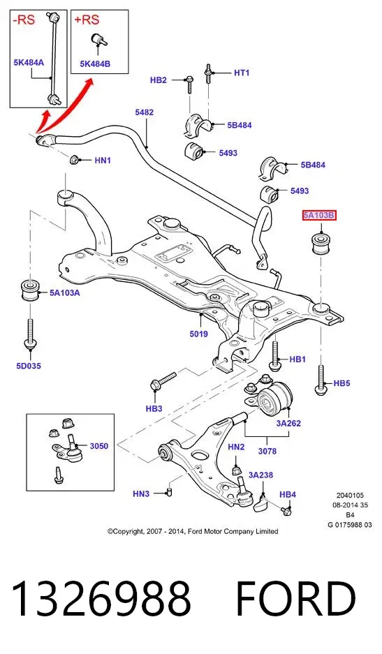 Buje silencioso del subchasis delantero 1326988 Ford