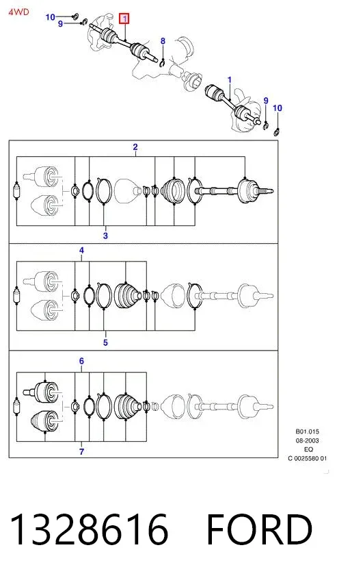 Semieje delantero 1328616 Ford