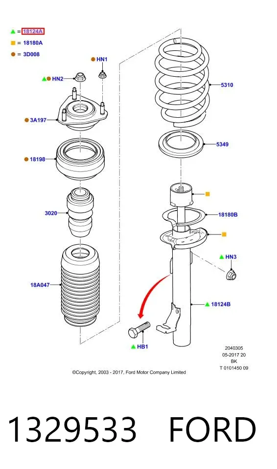 Amortiguador delantero derecho 1329533 Ford