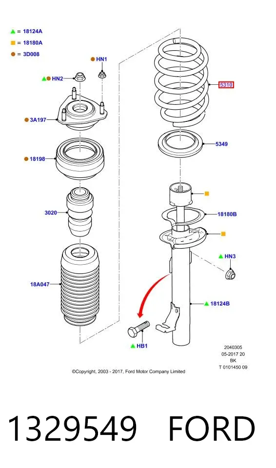 Muelle delantero 1329549 Ford