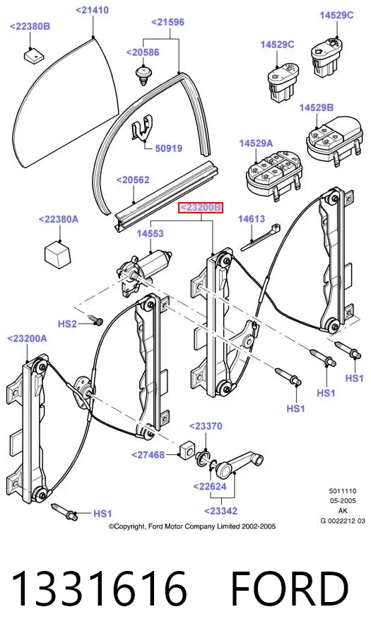 Mecanismo de elevalunas delantero derecha 1331616 Ford