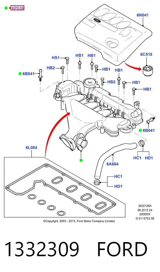 Tapa de balancines 1332309 Ford