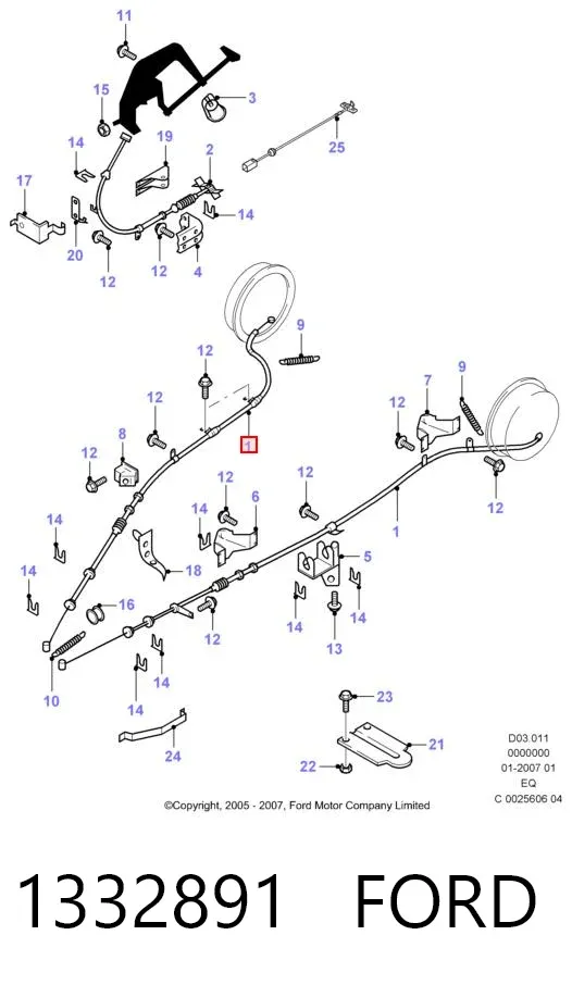 Cable de freno de mano trasero derecho 1332891 Ford