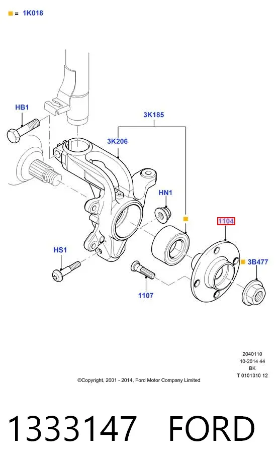 Buje de rueda delantero 1333147 Ford