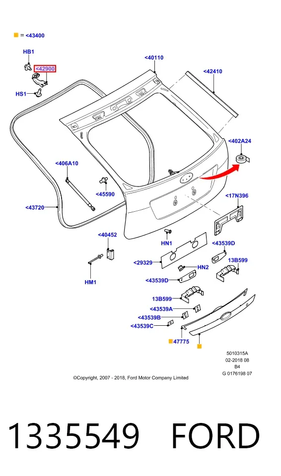 Bisagra de puerta trasera 1335549 Ford