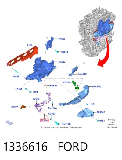 Perno de tubo de alimentación de aceite de turbocompresor FORD 1336616