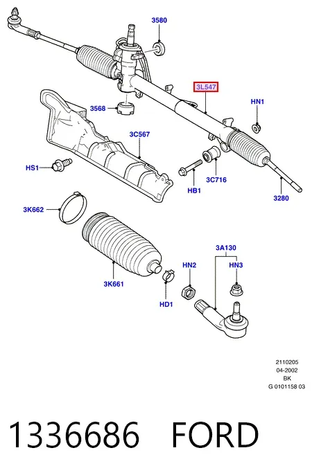 Cremallera de dirección 1336686 Ford