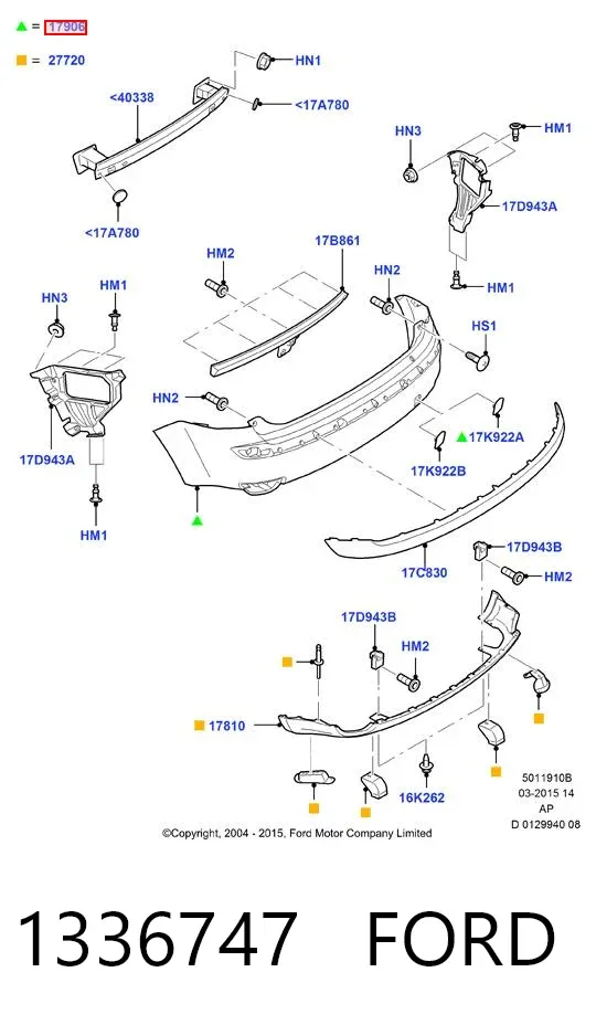 Parachoques trasero 1336747 Ford