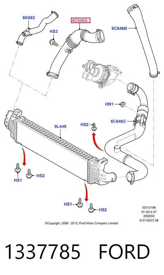 Tubo intercooler 1337785 Ford