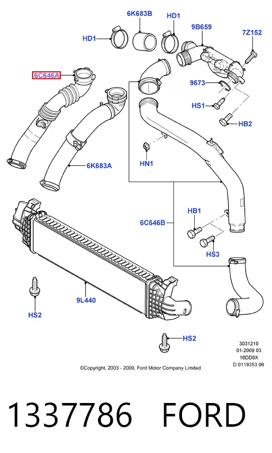 Tubo intercooler 1337786 Ford