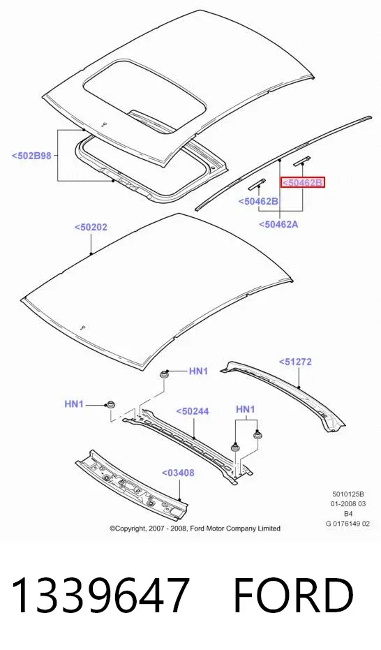 Tapa delantera del riel del portaequipajes del techo 1339647 Ford