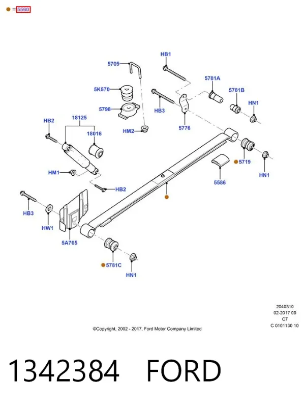 Ballesta de suspensión trasera 1342384 Ford