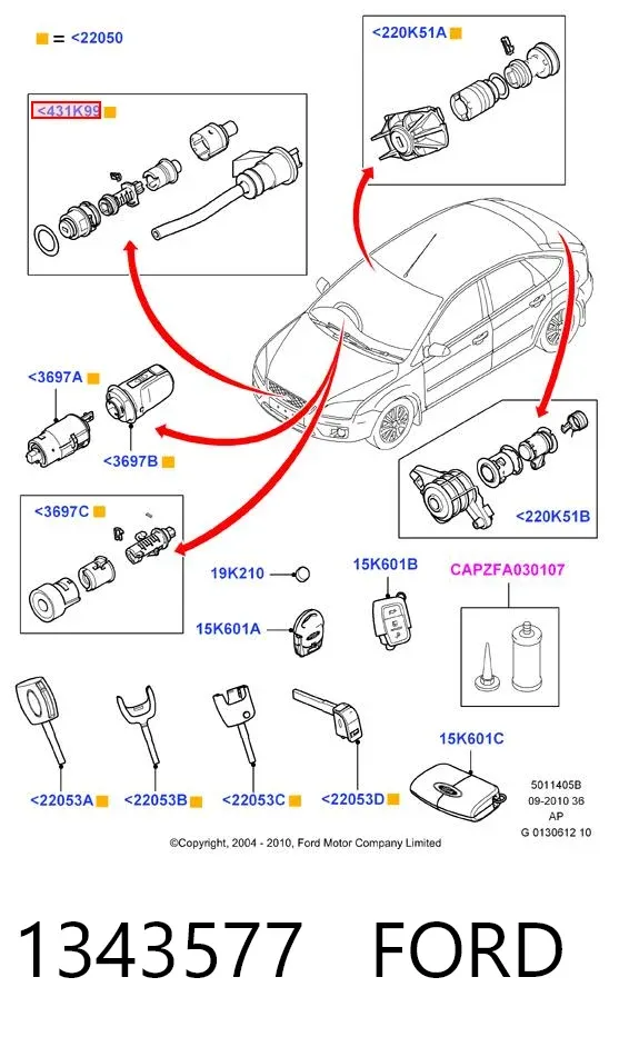 Cerradura de capó 1343577 Ford