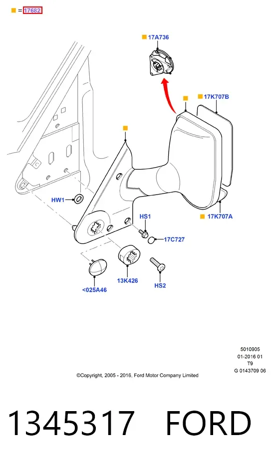 Espejo de retrovisor derecho 1345317 Ford