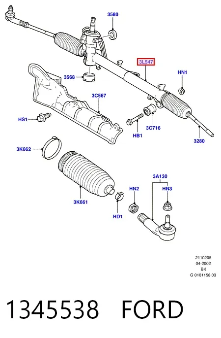 Cremallera de dirección 1345538 Ford