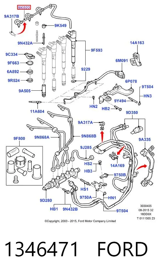 Tubería de retorno de combustible de los inyectores 1346471 Ford