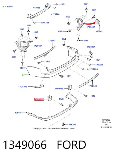 Soporte central del parachoques trasero FORD 1349066