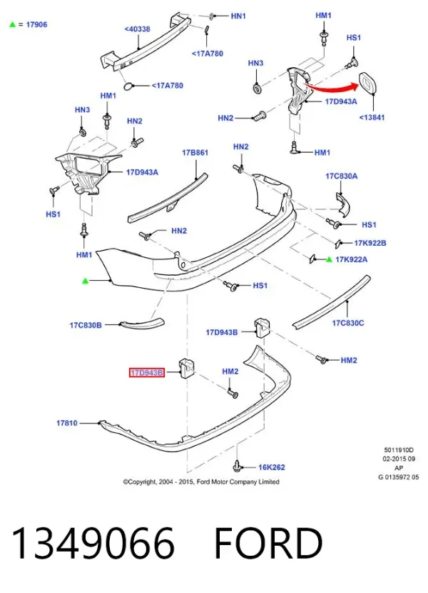 Soporte central del parachoques trasero 1349066 Ford