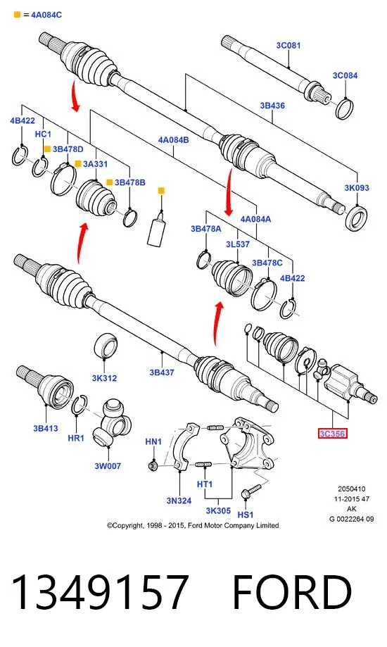 Junta homocinética interna delantera derecha 1349157 Ford
