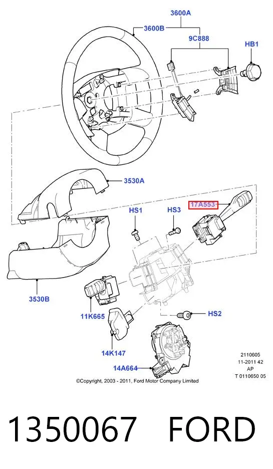 Conmutador derecho de la columna de dirección 1350067 Ford