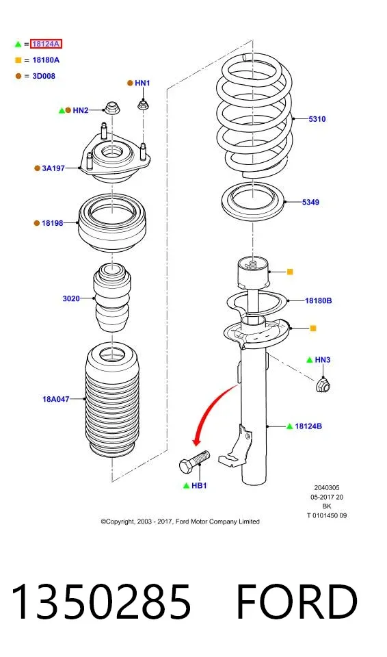 Amortiguador delantero derecho 1350285 Ford