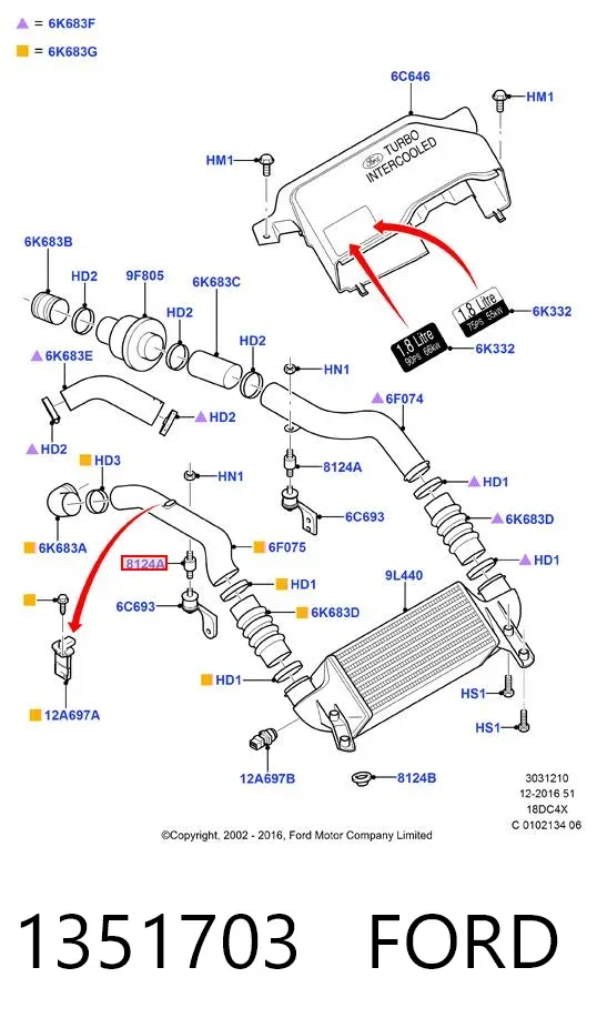 Soporte de manguera del intercooler 1351703 Ford